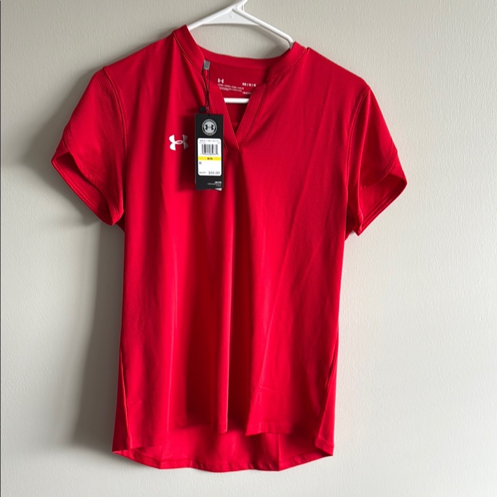 Under Armour Red Fitted Polo Tee